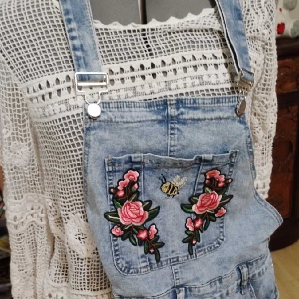Embroidered Denim Overalls